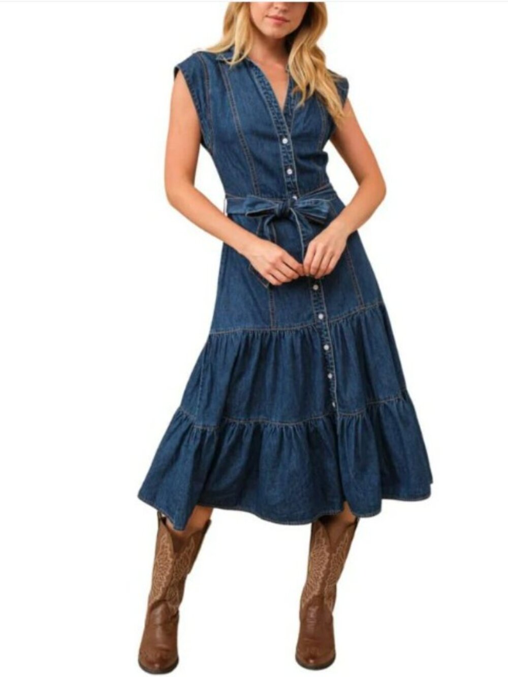 Blue B Tiered Denim Dress - Picture 2 of 9